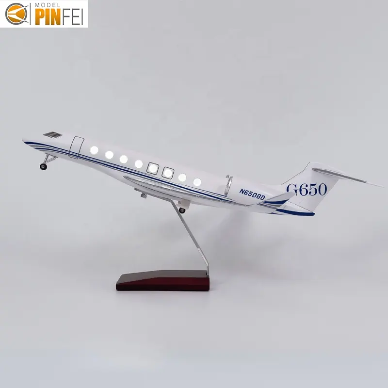 Maquette d'avion modélisé fms 1/75 avec support, modèle d'avion de couleur unie LED, échelle gulf stream G650, avec personnalisé