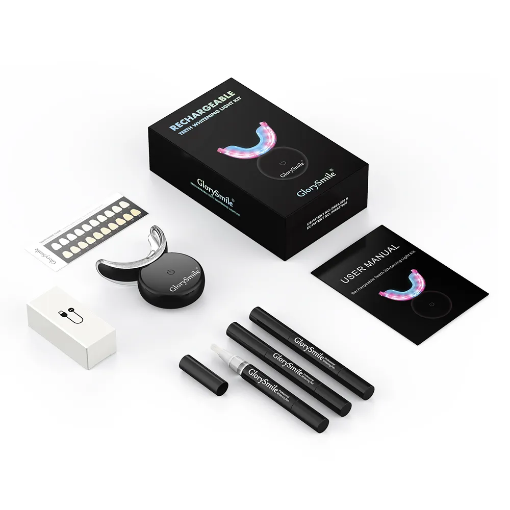 Kit sbiancamento denti GlorySmile logo privato Non perossido senza fili blu luce professionale Kit di sbiancamento denti