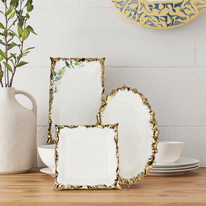 Hot bán thân thiện với môi gốm bát canh Set vàng rim Đảng đa-kích thước tấm món ăn nhà bếp màu Trắng Bộ đồ ăn - Product Image 1