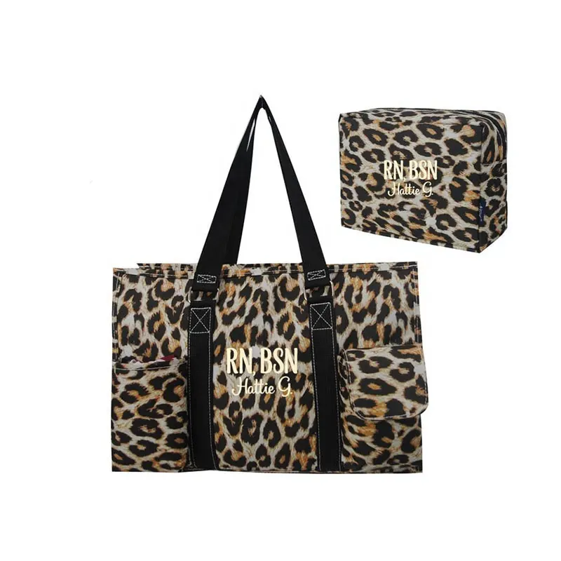 Bolso de lona informal para mujer, bolsa de mano personalizada con estampado de leopardo, con bolsillo