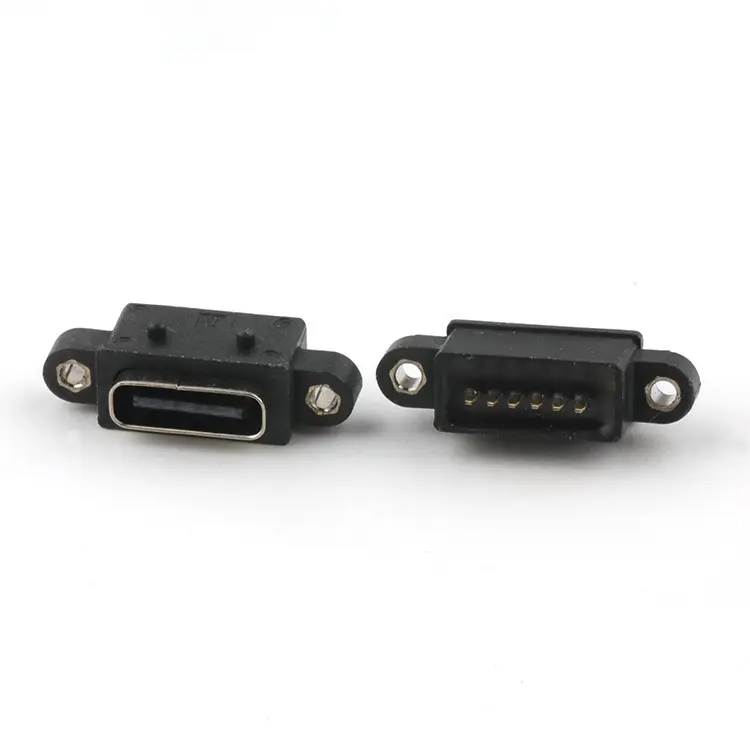 Vertical 6Pin USB C conector IP68 impermeável USB C fêmea Dip tipo conector com parafuso
