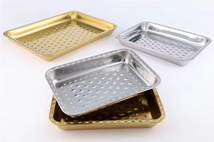 批发定制多规格矩形菱形图案不锈钢食品托盘家用深食品板 - Product Image 4