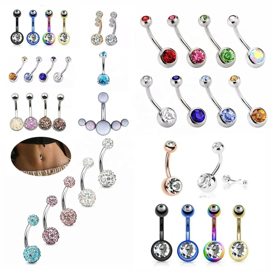 Mode Piercing Dubbele Edelstenen Chirurgische Stalen Buik Ringen Vrouw Navel Ringen Sieraden Custom Navel Buik Ringen