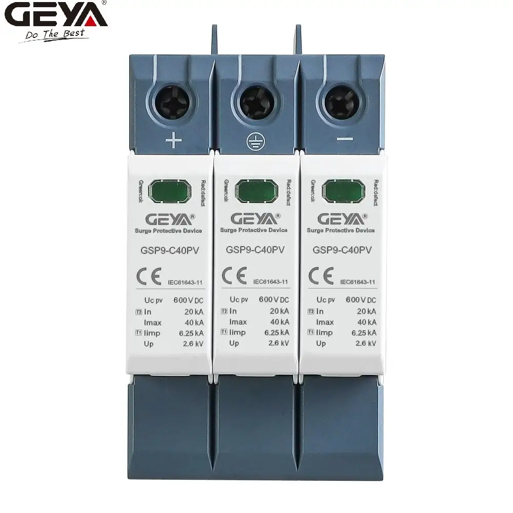 GEYA-Protector contra sobretensiones para sistema Solar, dispositivo de protección contra sobretensiones DC SPD para energía solar 600VDC, 40KA DC