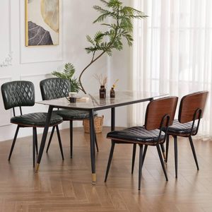 Juego de sillas de cocina modernas para comedor, piel sintética tapizada con respaldo, patas metálicas resistentes en verde - Product Image 5