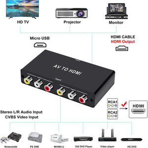 1080P Dual AV RCA a HDMI Convertidor CVBS a HDMI Convertidor de audio y video compuesto Compatible con NTSC PC X Box PS3/4 TV VCR Cámara DVD - Product Image 5