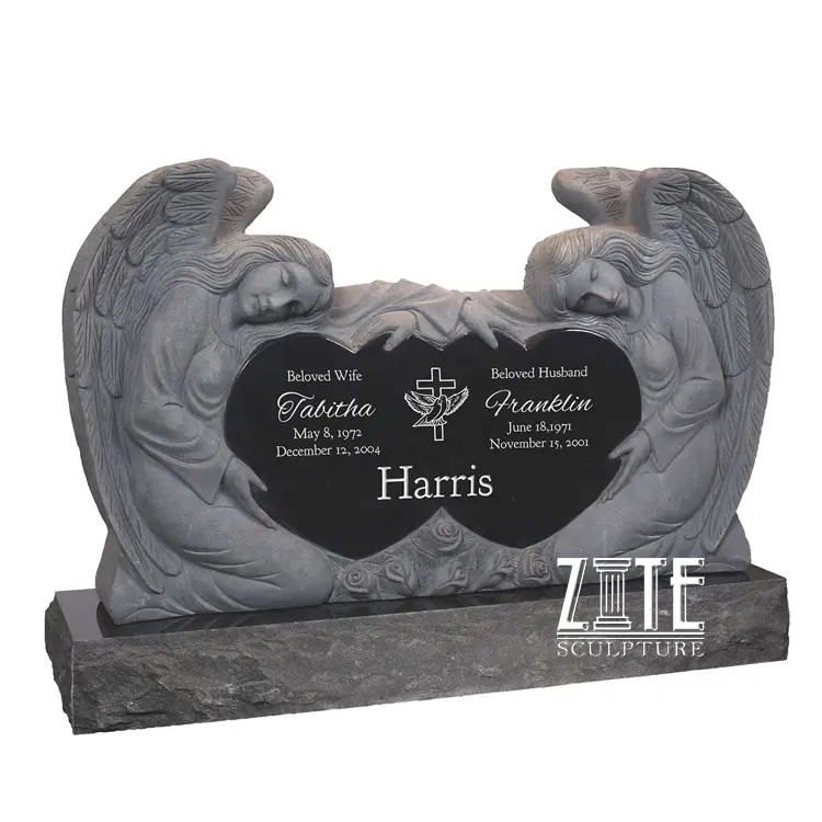 저렴한 돌 기념물 대리석 종교 더블 천사 하트 모양의 무덤 headstone 묘석