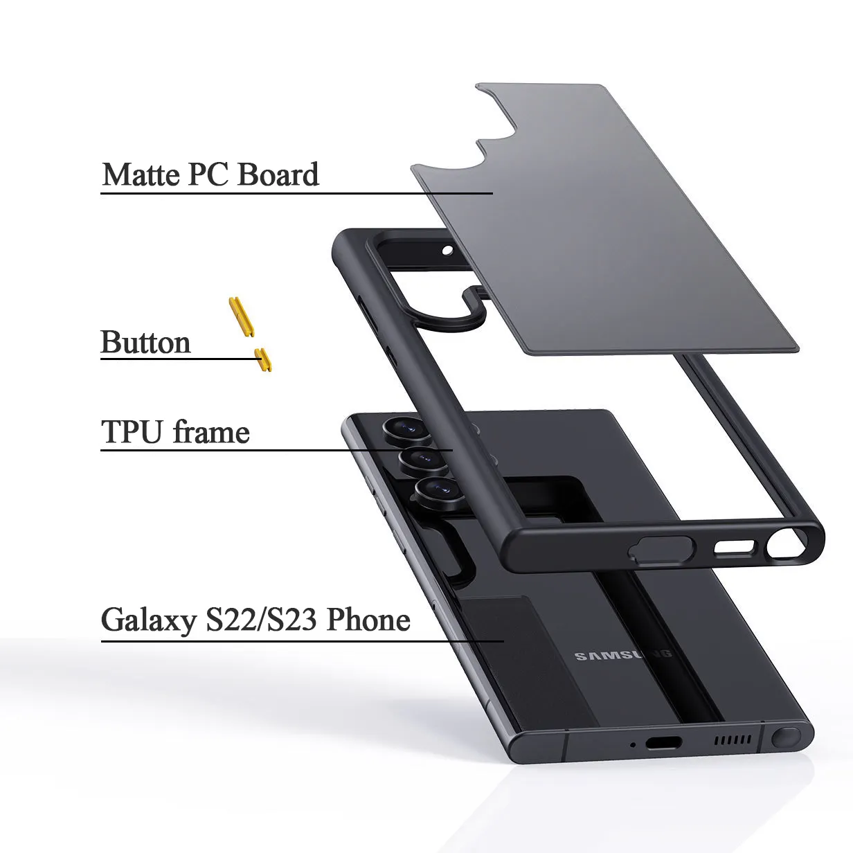 Casing pelindung ponsel anti-benturan ramping tepi lunak & belakang keras Matte semi-jernih untuk Samsung Galaxy S22 S23 S24 Plus Ultra