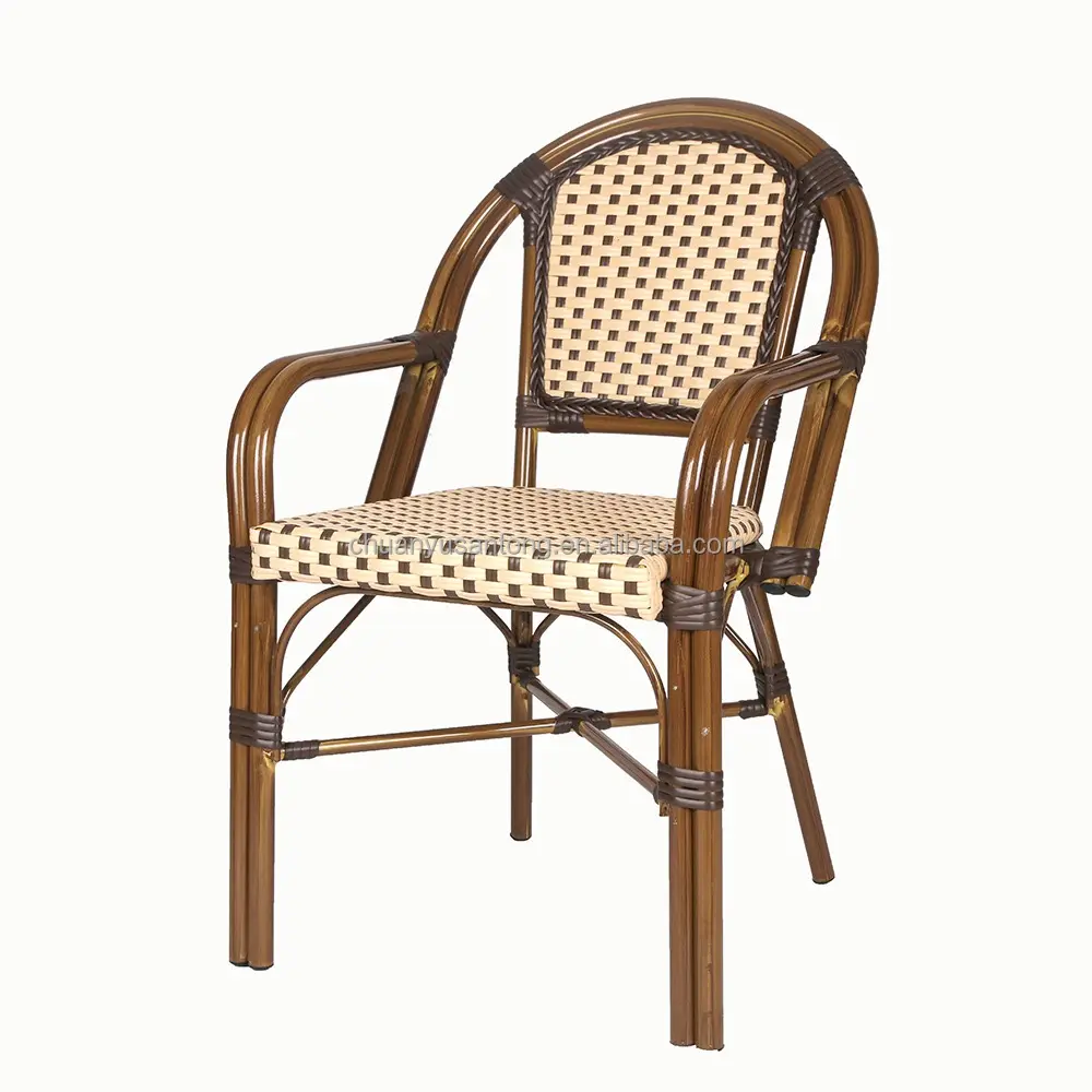 French wicker Rattan chair Paris Bamboo Garden Bistro chair Stackable Indoor & Outdoor Dining Roper rattan Chair