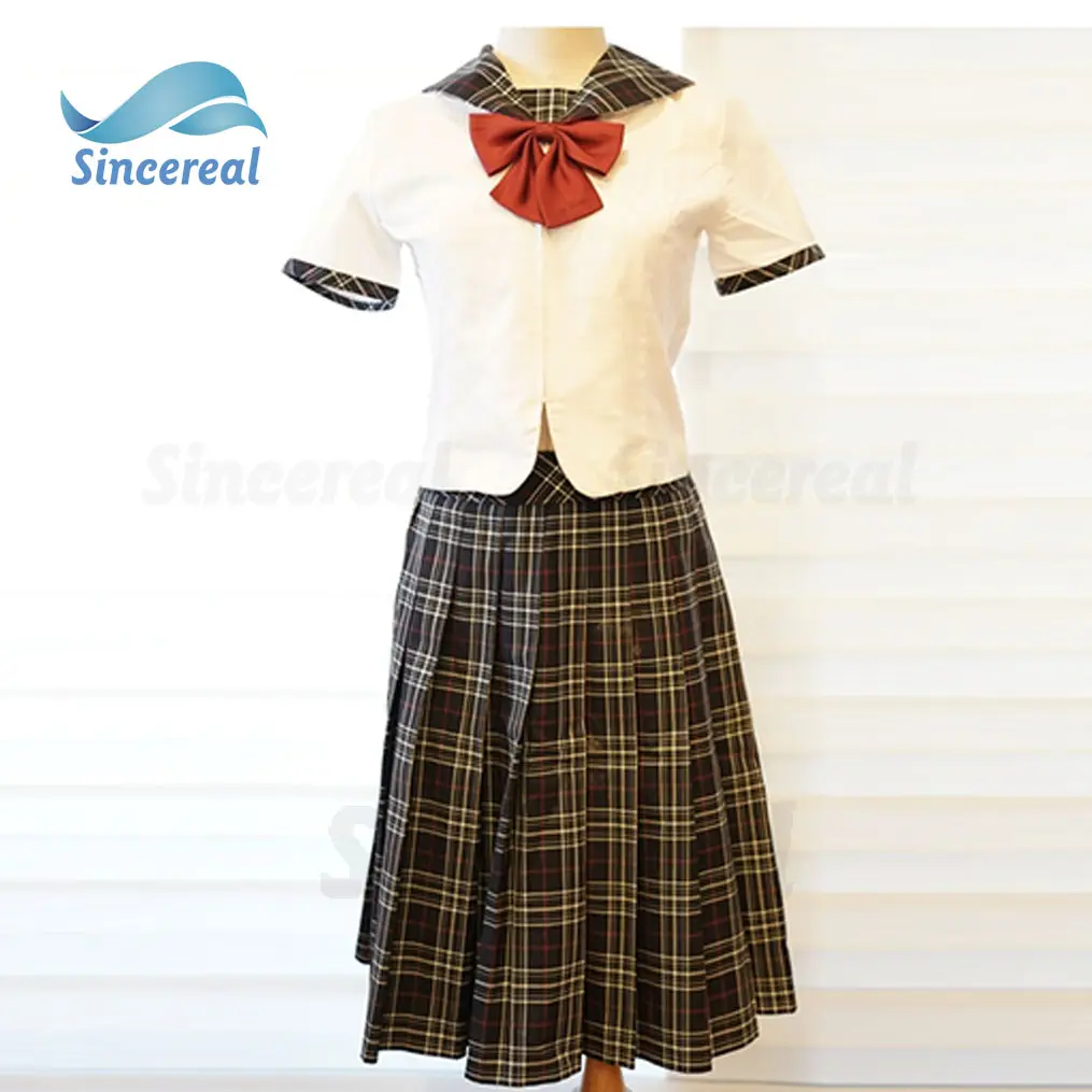 Conjunto de 2 piezas de uniforme escolar para niños, camisa de manga larga con lazo de tela de retazos y vestido a cuadros de tartán