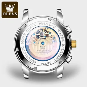 OLEVS 6633 di lusso Della Porcellana maschio orologio meccanico <span class=keywords><strong>excel</strong></span> fascia In acciaio Inox Impermeabile esposizione della data personaggio dei cartoni animati di affari orologio da polso