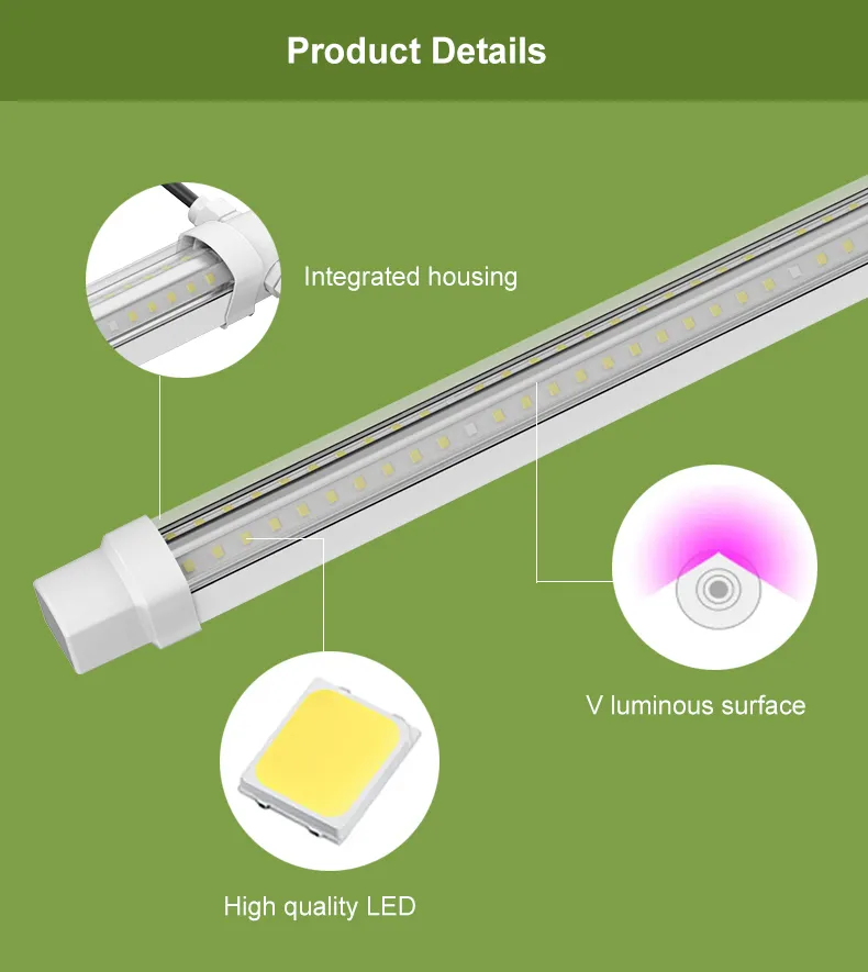 Koneksi baru tahan air T8 LED tumbuh cahaya tabung spektrum penuh disesuaikan untuk Vertikal pertanian rumah kaca sayuran tanaman pertumbuhan