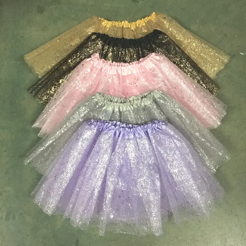 Faldas de tul brillantes de 3 capas para niños, tutú de Color dorado con purpurina para niñas de 3 a 8 años, venta al por mayor