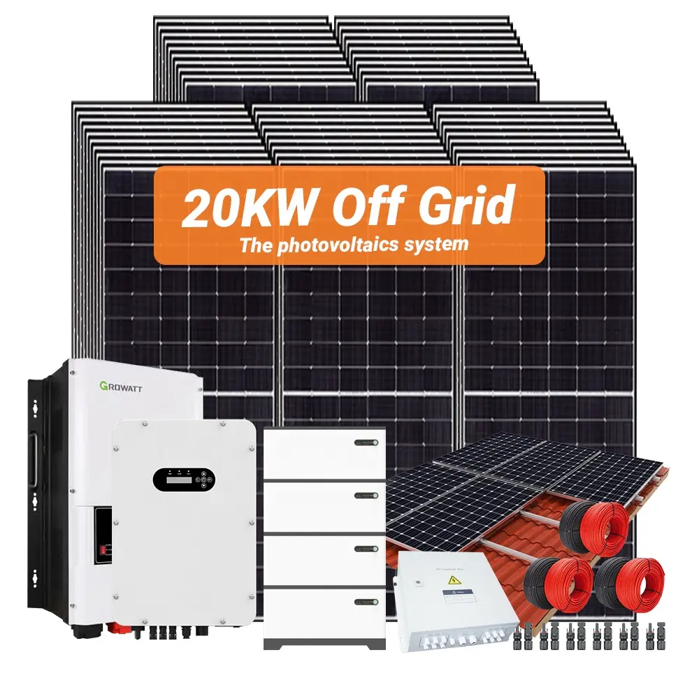20kw hors réseau système solaire générateur batterie au lithium système de stockage d'énergie solaire sur réseau hors réseau système solaire hybride pv