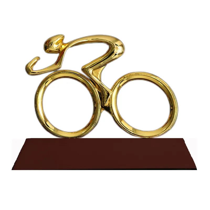 HJ074 trofeo in metallo dorato per bici trofeo per bicicletta con Base in legno