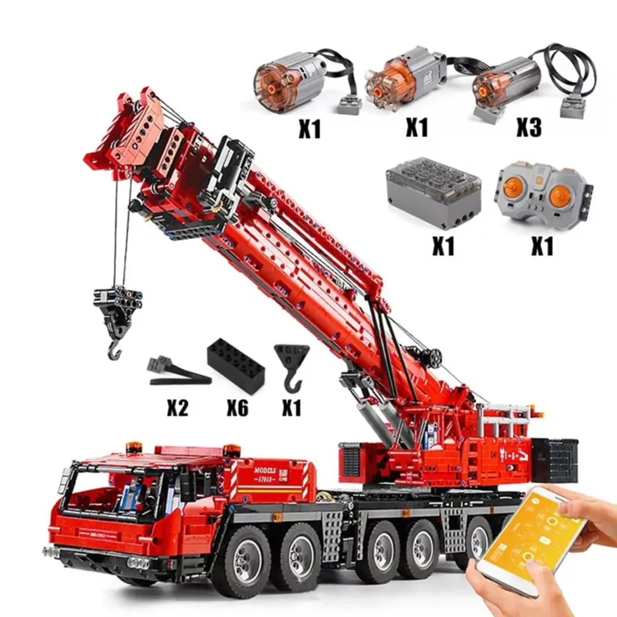 Mould King 17008 Technical APP RC Motorized LTM11200 Red Crane Truck Model Building Blocks Sets Toys Gift For Kids