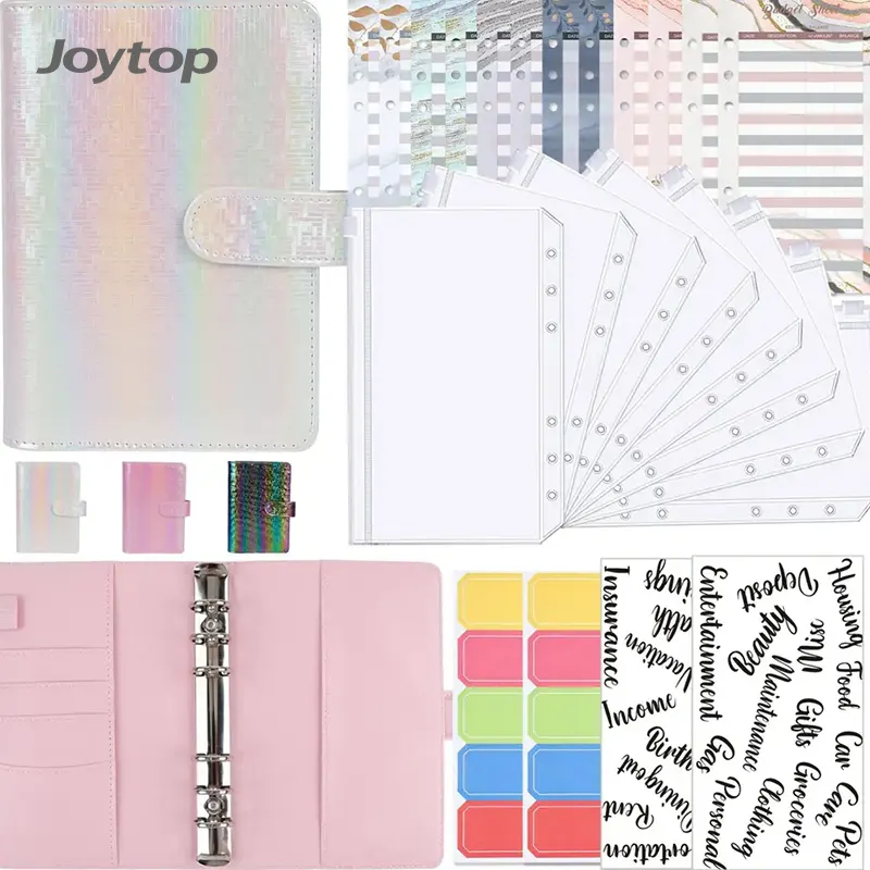 Joytop, оптовая продажа, разноцветные, бюджетная папка A6 с ПВХ конвертами для наличных денег и наполнением для переплета