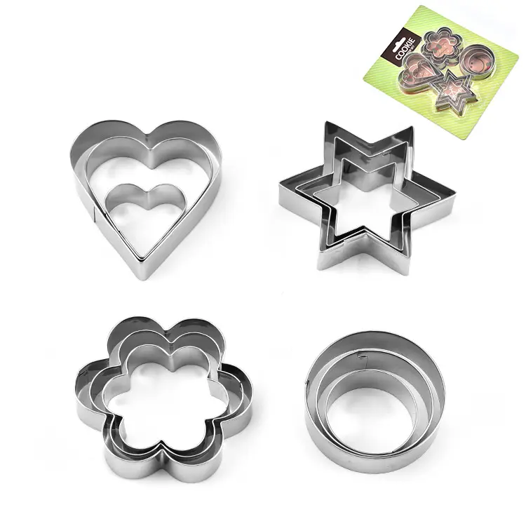 Set di formine per biscotti a forma di cuore in acciaio inossidabile a forma di cuore a forma di cuore in acciaio inossidabile da 12 pezzi