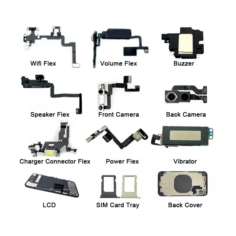 Peças de celular para iphone, partes de celular para iphone, lcd, suporte de câmera traseira, conector de lente, volume de alimentação, sensor de alto-falante flexível