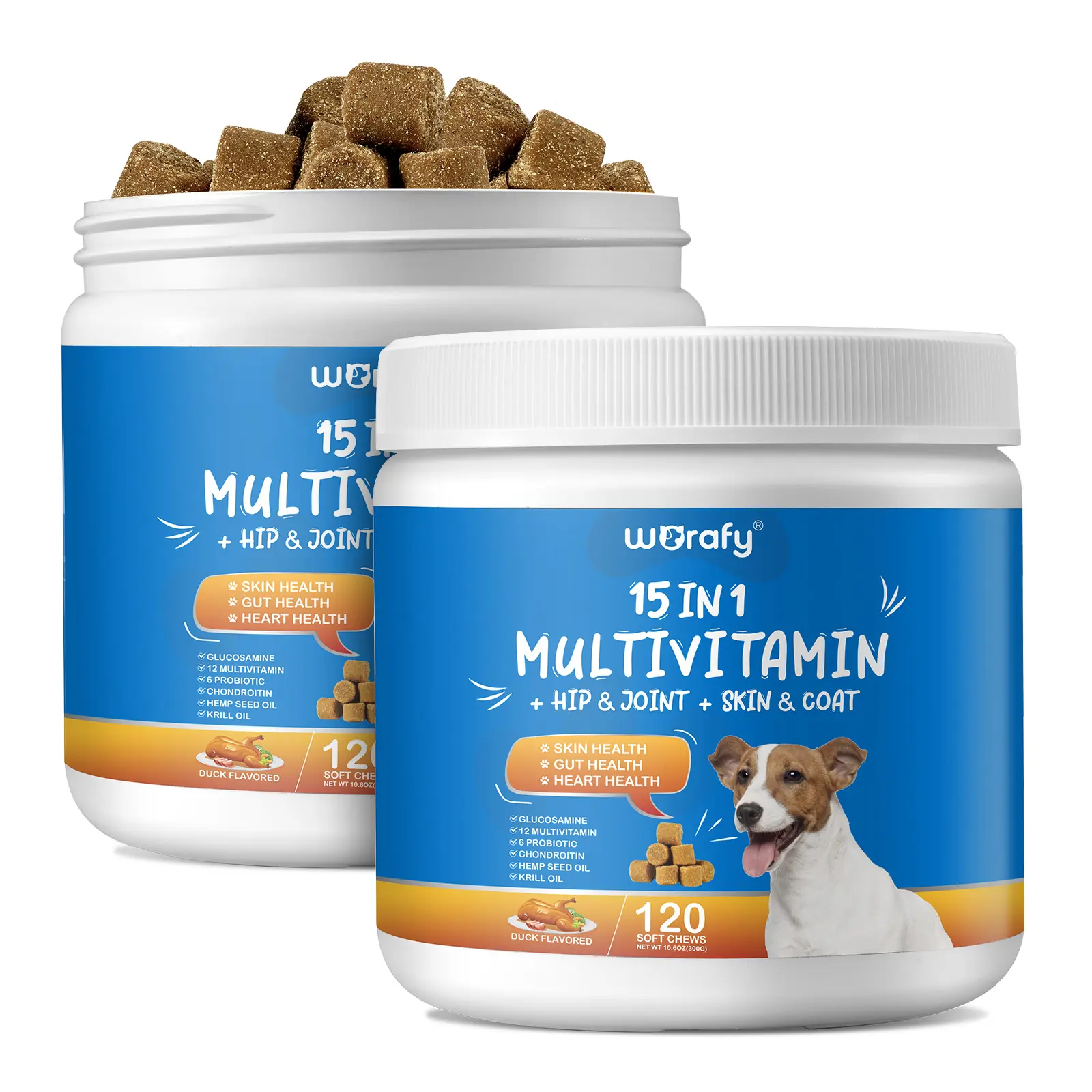 WORAFY Immunity Digestion Joint Heart Health Pet Supplement Soft Chew dog 15 IN 1 Multivitamin Pet Vitamin Supplement