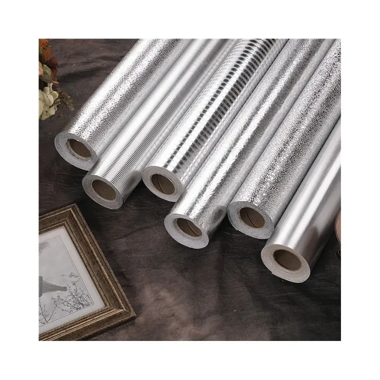 Lámina de aluminio autoadhesiva metálica resistente a altas temperaturas, papel tapiz decorativo de PVC para revestimiento de pared