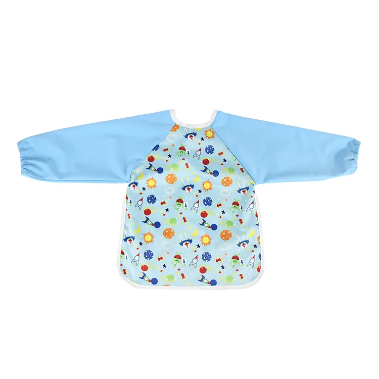 Baby Boy Bibs Impermeável Manga Longa Patchwork Girl Bibs Crianças Burp Pano Alimentação Bib com Bolso Criança Pintura Avental Smock