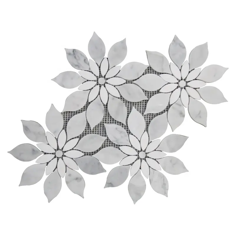 Blumenmuster weiße Carrara/Kristall marmor mosaik fliese für Küche