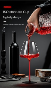 Bộ ly rượu vang Burgundy cao cấp, làm thủ công bằng thủy tinh pha lê, có nơ đen đỏ, kiểu dáng bụng rộng, ly rượu sâm banh, bán buôn - Product Image 5