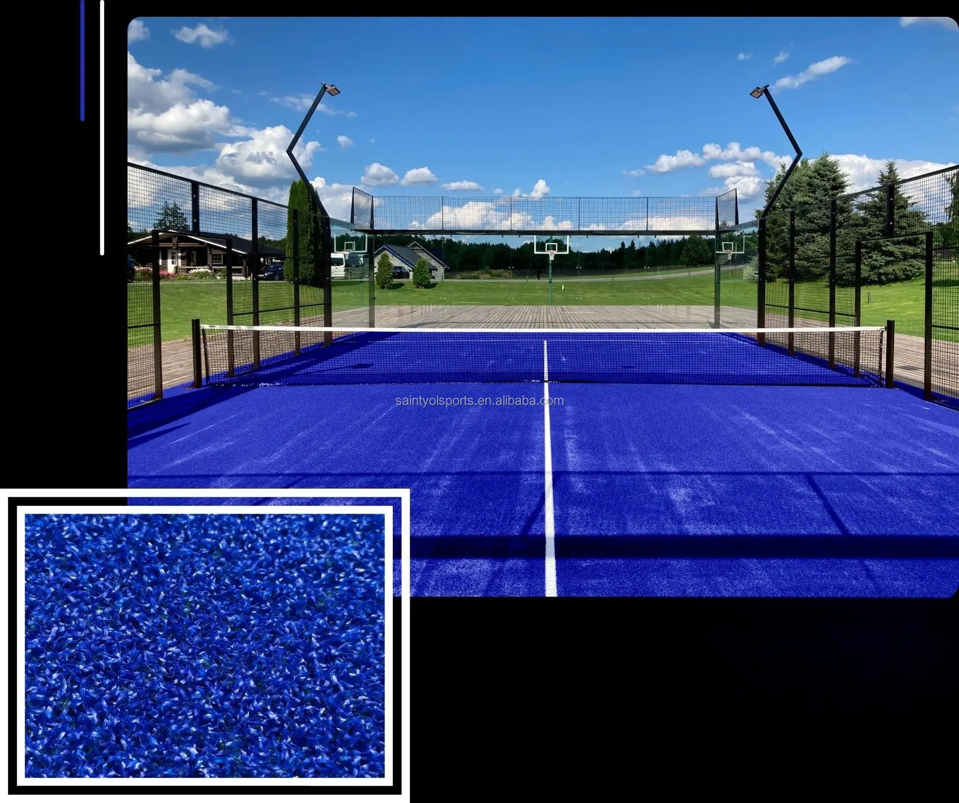 Disesuaikan rumput buatan biru 12mm luar ruangan dalam ruangan Padel lapangan tenis Panorama Padel rumput buatan lapangan tenis Padel