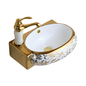 Sang trọng gốm phòng tắm bồn rửa Countertop sang trọng Electroplated Vàng rửa nghệ thuật lưu vực với vòi nước mạ Vàng thủy tinh Vanity lưu vực hiện đại - Product Image 2