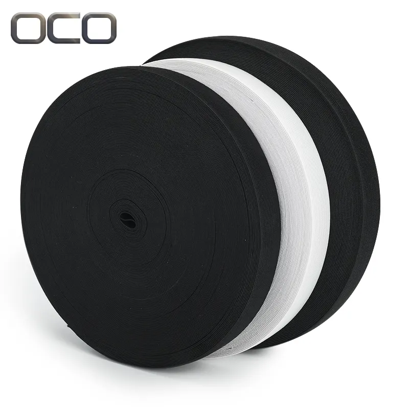 OCO Fábrica stock al por mayor 5cm blanco y negro elasticidad cinturón de punto envuelto banda elástica Logotipo de impresión