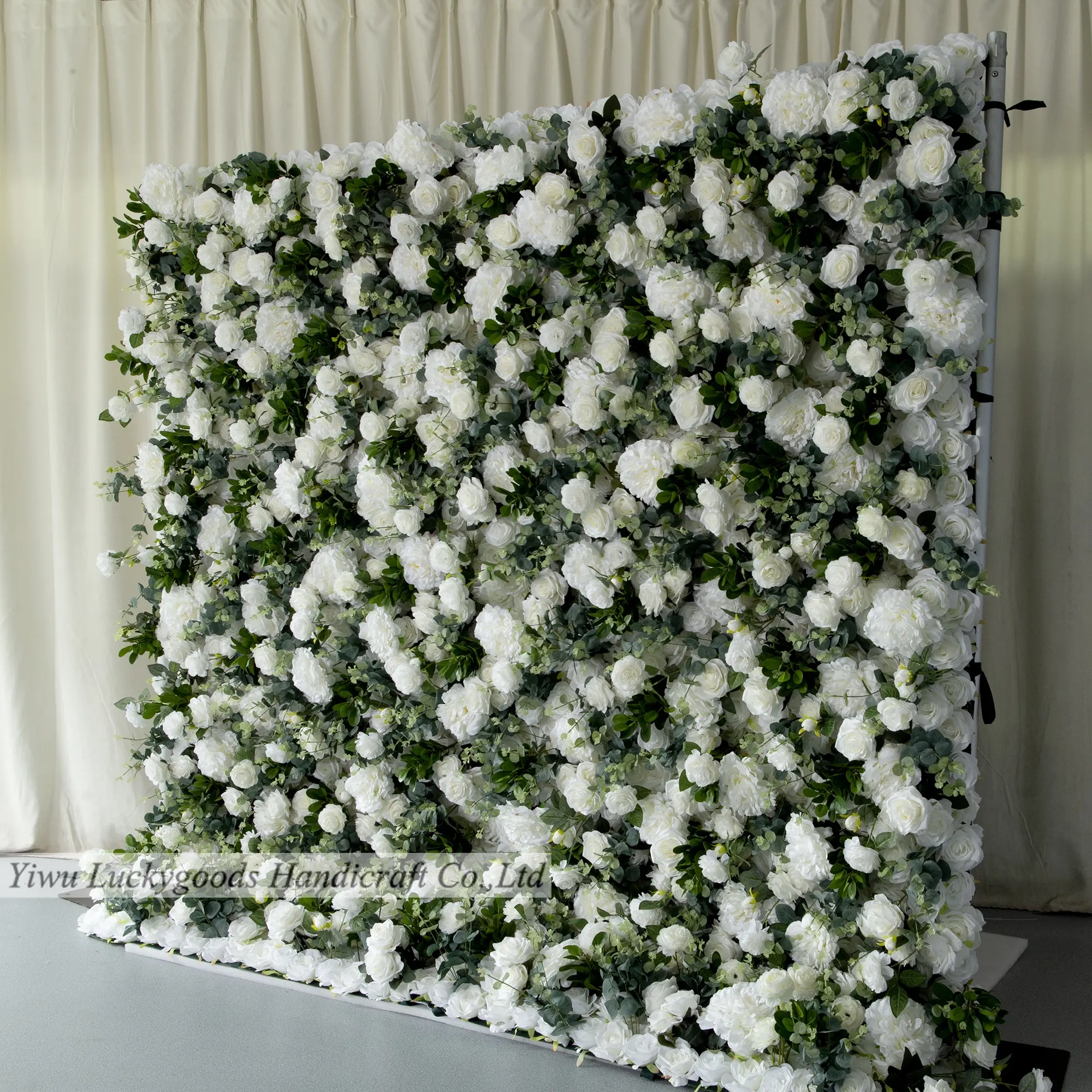 Luckygoods – mur de fleurs, toile de fond 8 pieds X 8 pieds, blanc, Rose, vert, feuilles enroulées, mur de fleurs de mariage, LFB1832
