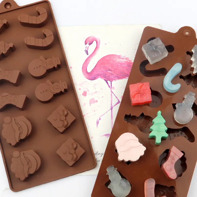 Homesun 076, muestra gratis de fábrica, 12 cavidades, serie navideña, Molde de resina de silicona con forma de cabeza de árbol y hombre, moldes de silicona para chocolate