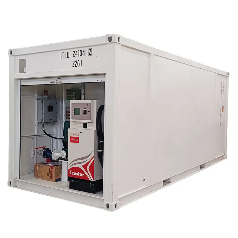 mobile fuel gas station container for filling of diesel and gasoline
