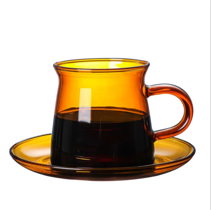 Hitze beständige Glas becher Handgemachte Kaffeetasse Einwand ige Glass chale und Untertasse Glas Tee becher mit Deckel