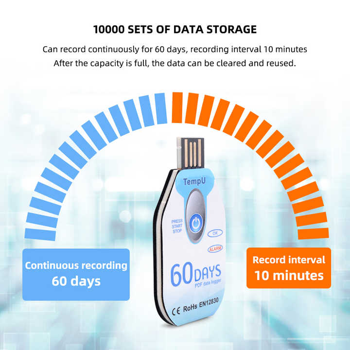 Temperature Data Logger (Disposable Temperature Recorder Tempu TZ-TempU02 EN12830) 60 Days Records Every 10mins