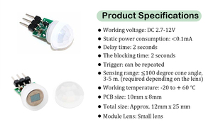 Módulo de Sensor Humano PIR Infrarrojo Piroeléctrico AM312, Detector Automático de Movimiento Corporal, DC 2,7-12V, para Raspberry