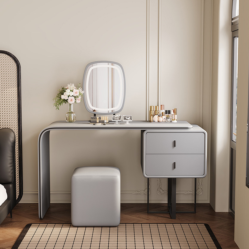 Ensemble miroir intelligent à cadre noir et meuble-lavabo gris clair