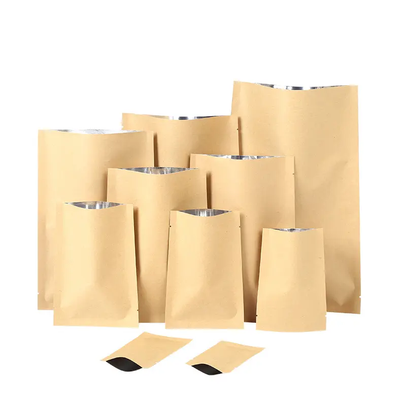 Бесплатный образец, 100 упаковок, внутренняя алюминиевая фольга, коричневые плоские конверты из крафт-бумаги, товары дой-Пак, пакеты для подарков на вечеринку