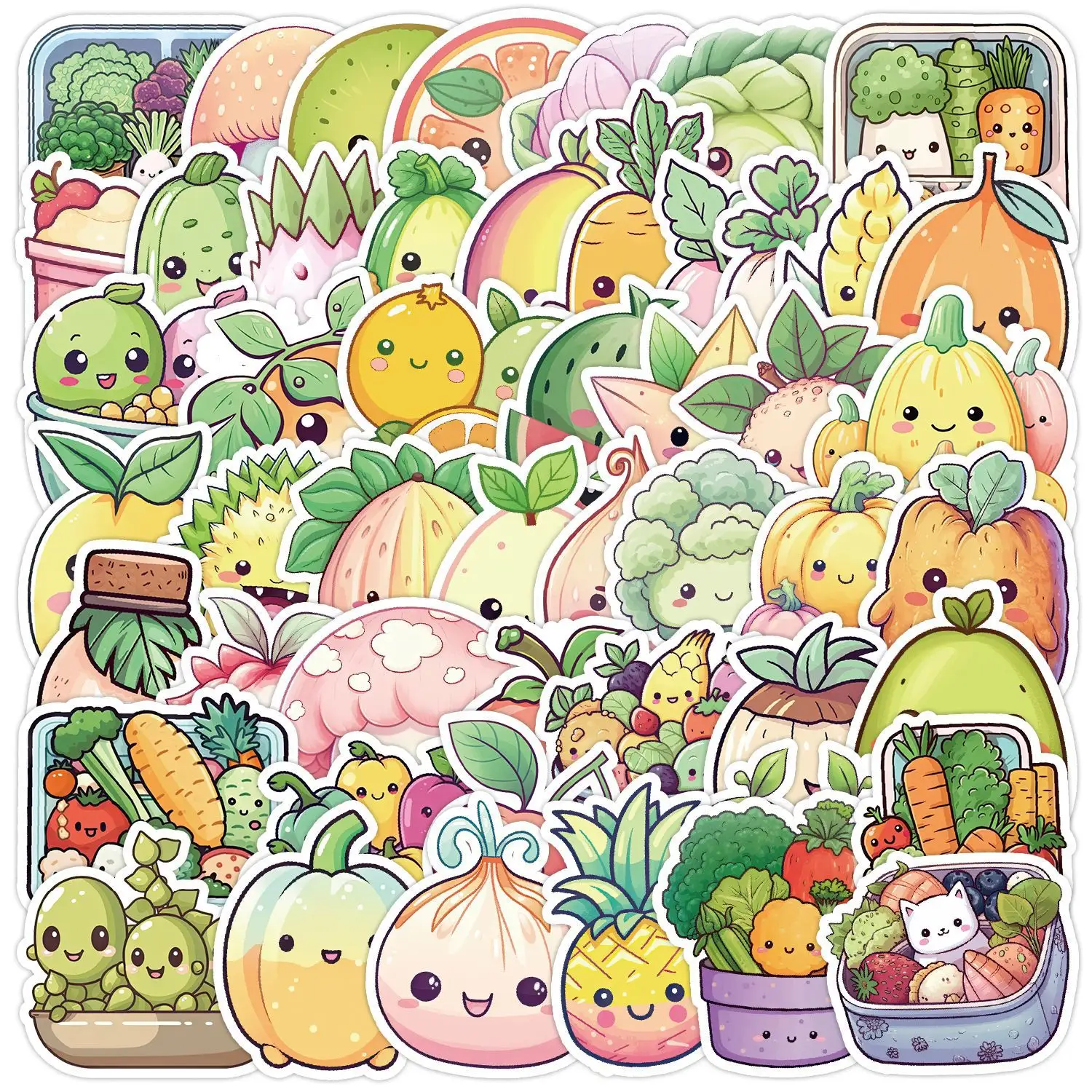 50 pièces dessin animé nourriture piment légume carotte mignon fruits autocollants