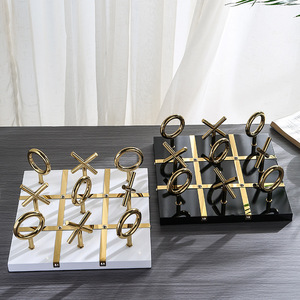 Dekoratif satranç seti paslanmaz çelik XO oyunları yüksek kalite satranç mermer taban oyunu oyuncaklar Metal Tic Tac Toe Chessboard dekor - Product Image 5