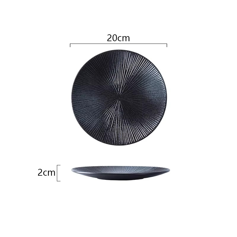 Plato rayado de 8 pulgadas, negro B (negro brillante)