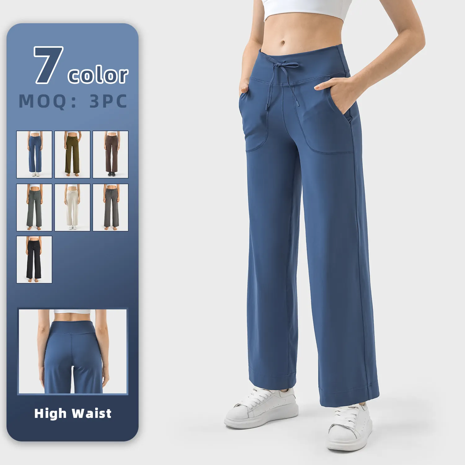 Vendita calda tasca a vita alta pantaloni sportivi Casual da donna con coulisse elasticizzati pantaloni a tubo dritto