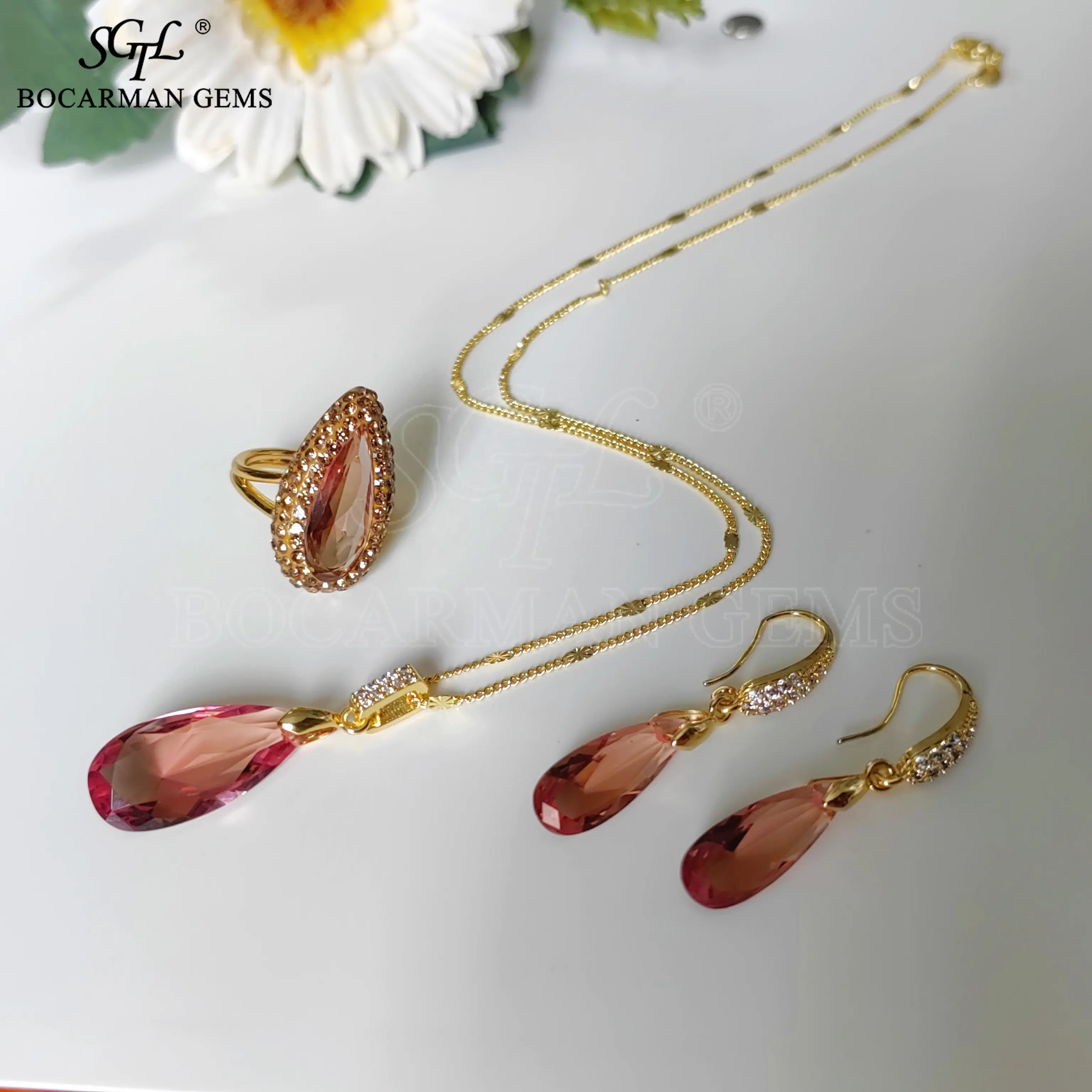 Set di gioielli con pera di Sultanite 3 pezzi di orecchini con collana ad anello regolabile in pietra preziosa turca che cambia colore