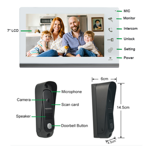 Videoportero con 4 cables, sistema de intercomunicación RFID, desbloqueo de cámara, timbre con pantalla de 7 pulgadas, visión nocturna, timbre de puerta de casa para Villa - Product Image 2