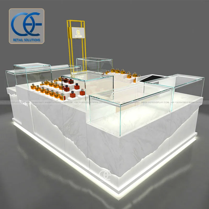 Custom All Kiosk Design Showcase Perfume Bar Stand Clear Perfume Vitrina de cristal para perfumes