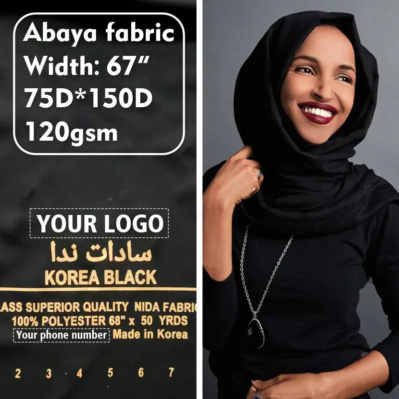 Jacquard Crepe Nada Zoom Textile Polyester Material Islamic Saudi Dubai Korean Fursan Black Muslim Nida Abaya Fabric For Abaya