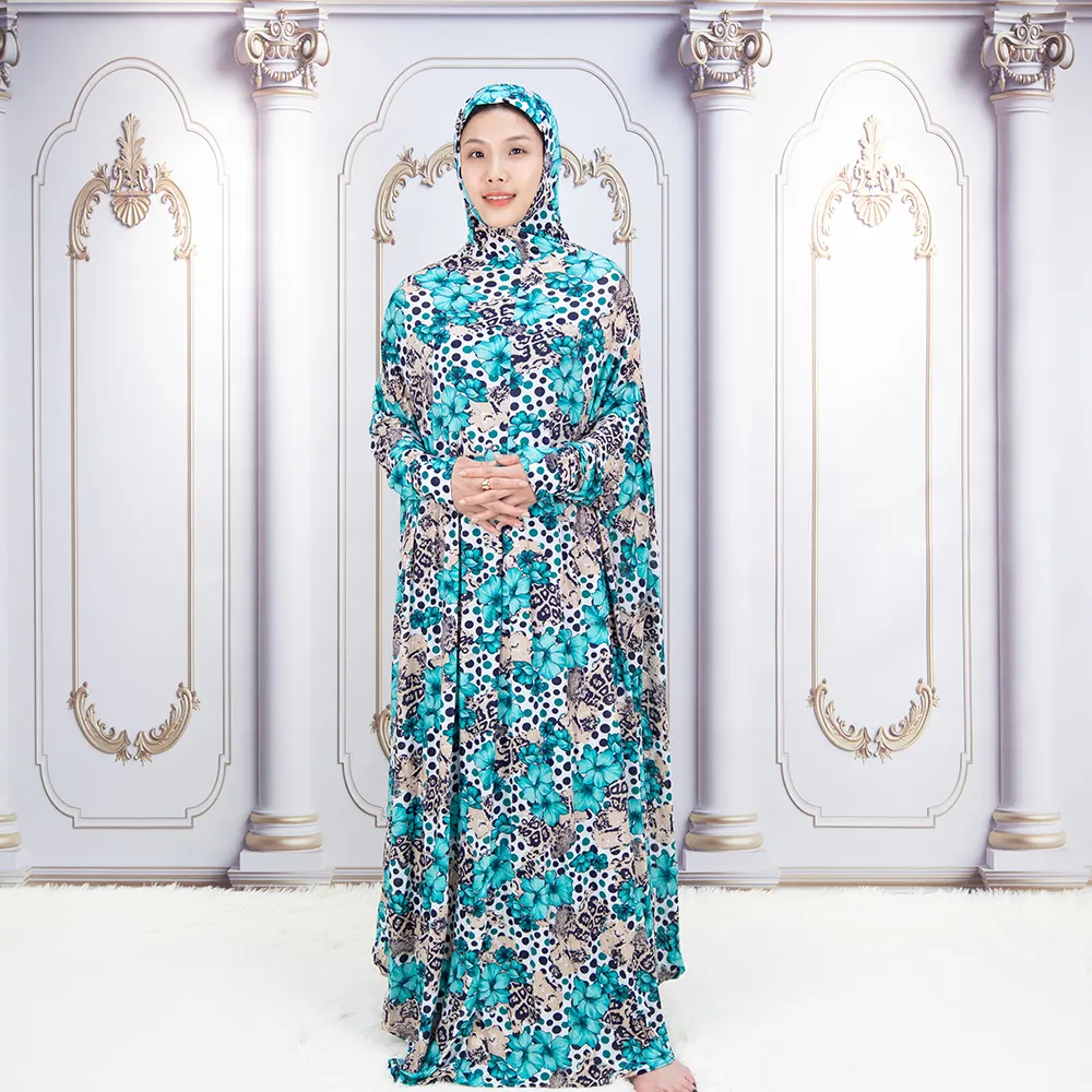 MC-1601 2024 neue lieferung Großhandel muslimische kleider lange Ärmel dubai islamische kleidung Übergröße abaya mit schal blume abaya
