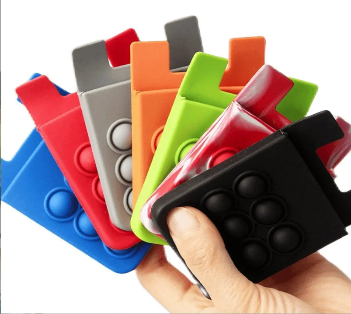 Promotional Anti-Depression Bubble Fidget Push Pops Soft Silicone Toy Smart phone Wallet Case with Business Card Holder