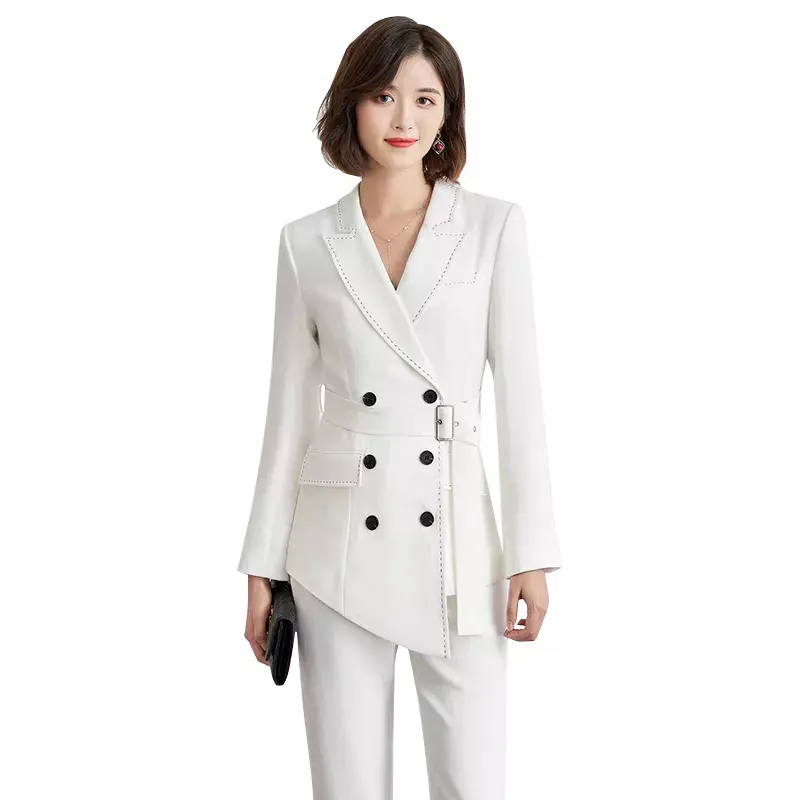 Costume 3 pièces pour femme d'affaires italien, dernière conception, manteau et pantalon en laine tissée, ensembles de vêtements pour hiver 100% laine à motif solide